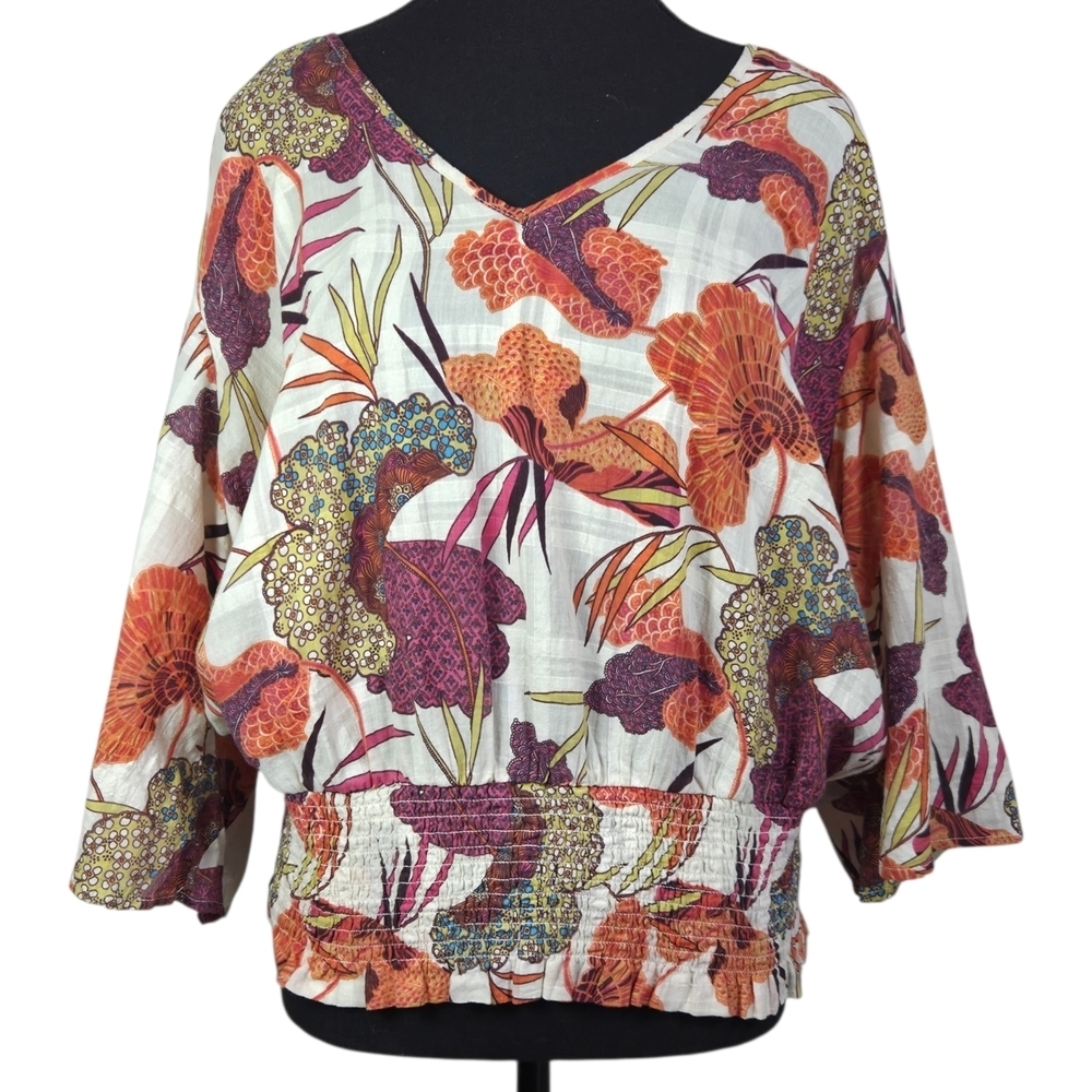 Kismet Multicolor Open Back Floral V-Neck Boho Style Blouse Size XXL